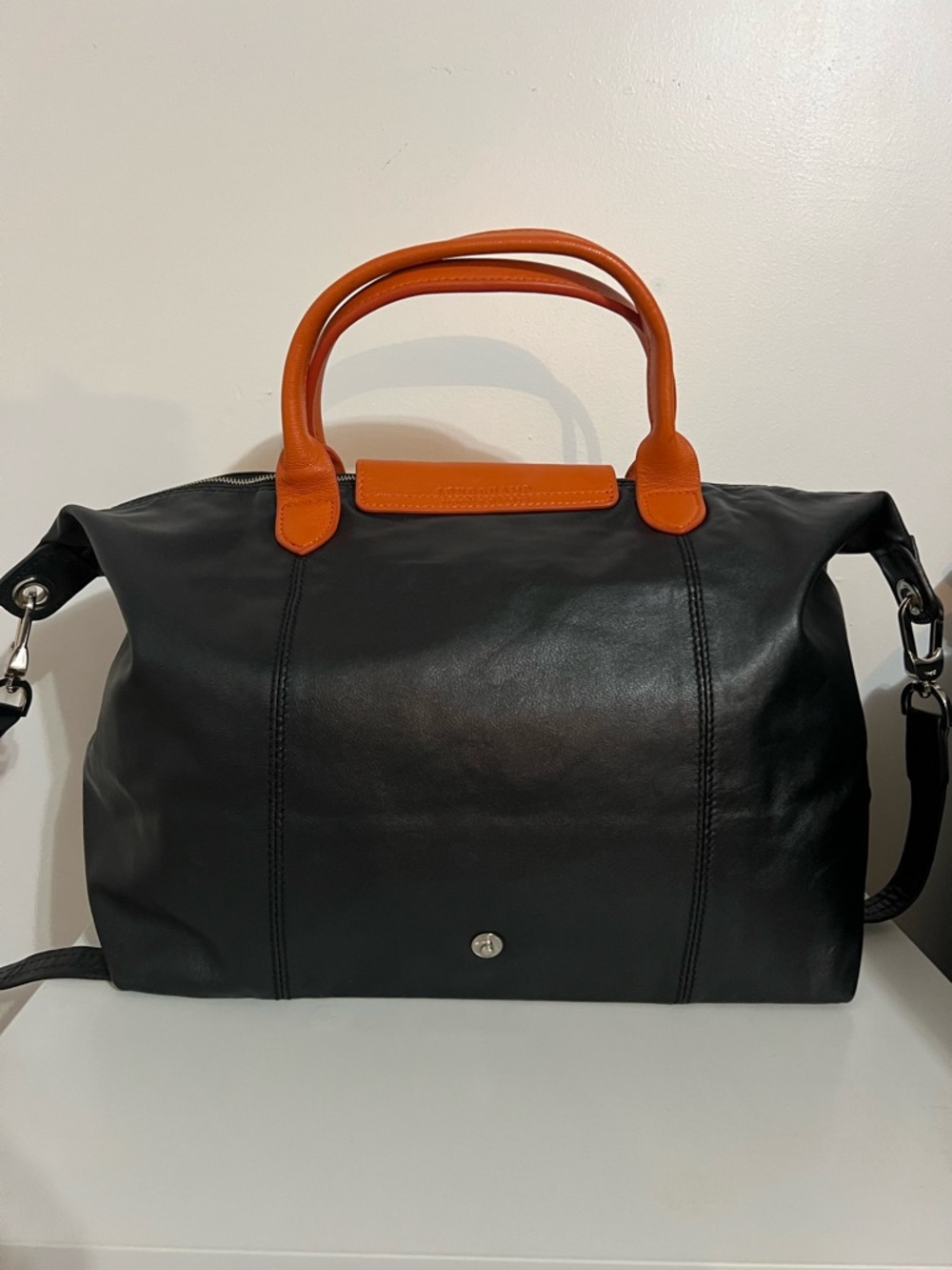 Longchamp Leather Black and Orange Women's Tote Bag Purse - Picture 6 of 15
